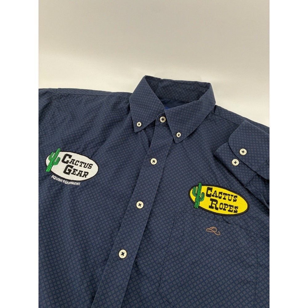 Resistol PBR XL Navy Blue Geometric Western Shirt Cactus Ropes Gear Patches